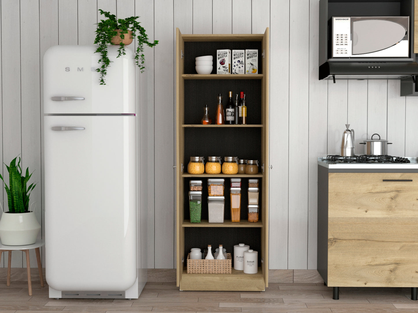 Greyson Tall Storage Cabinet - Light Oak and Black