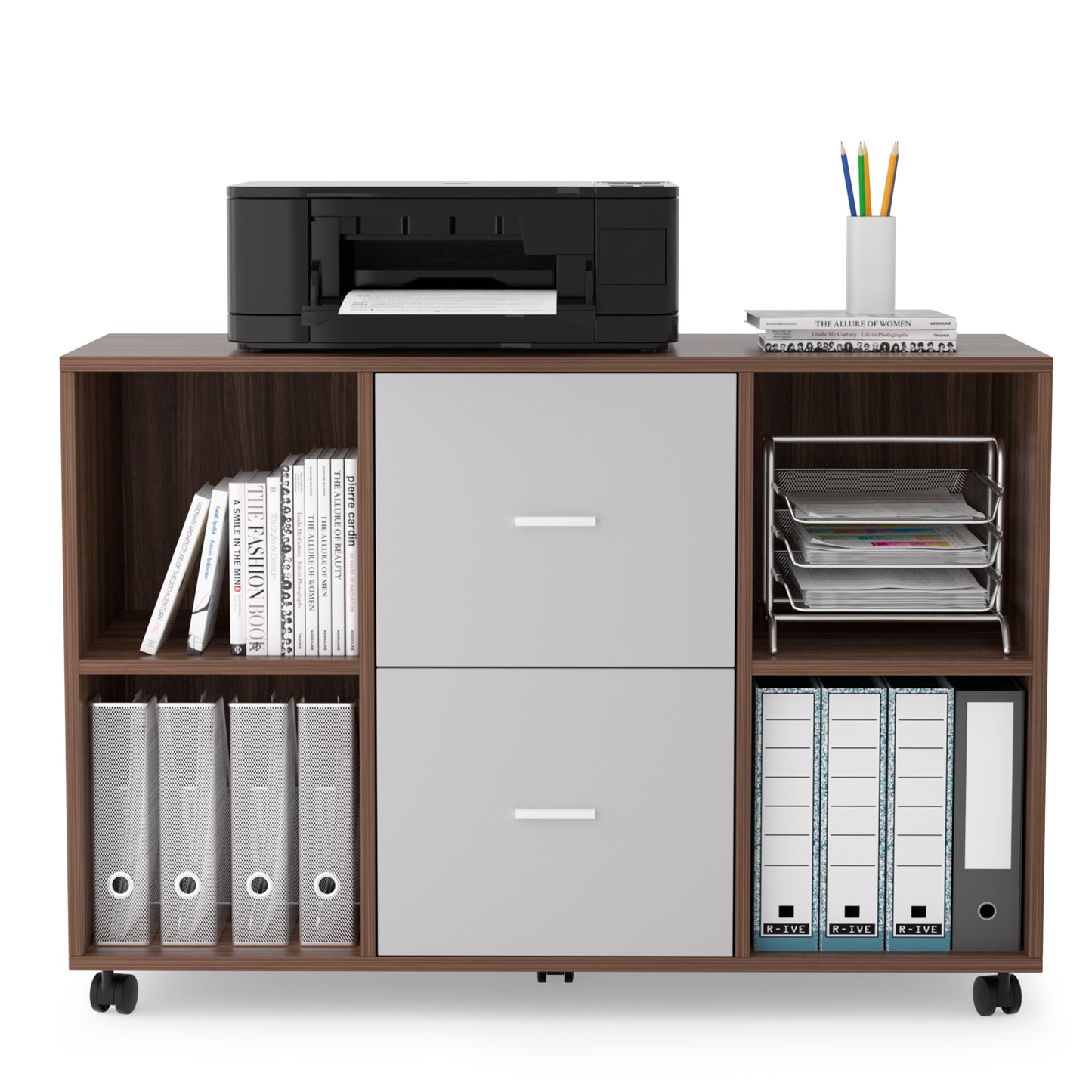 Walnut-Gray Home Office Organizer