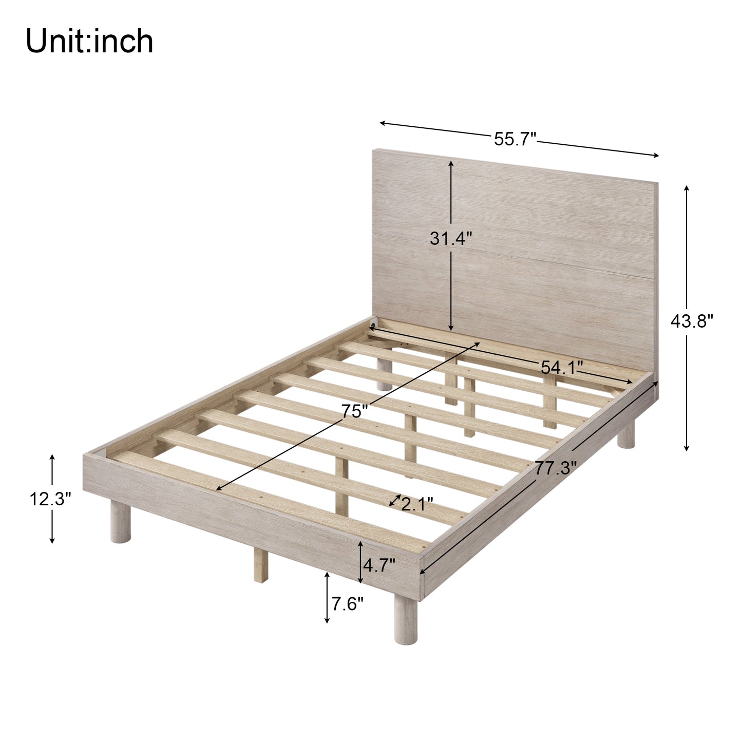 Stone Gray Full Size Platform Bed Frame