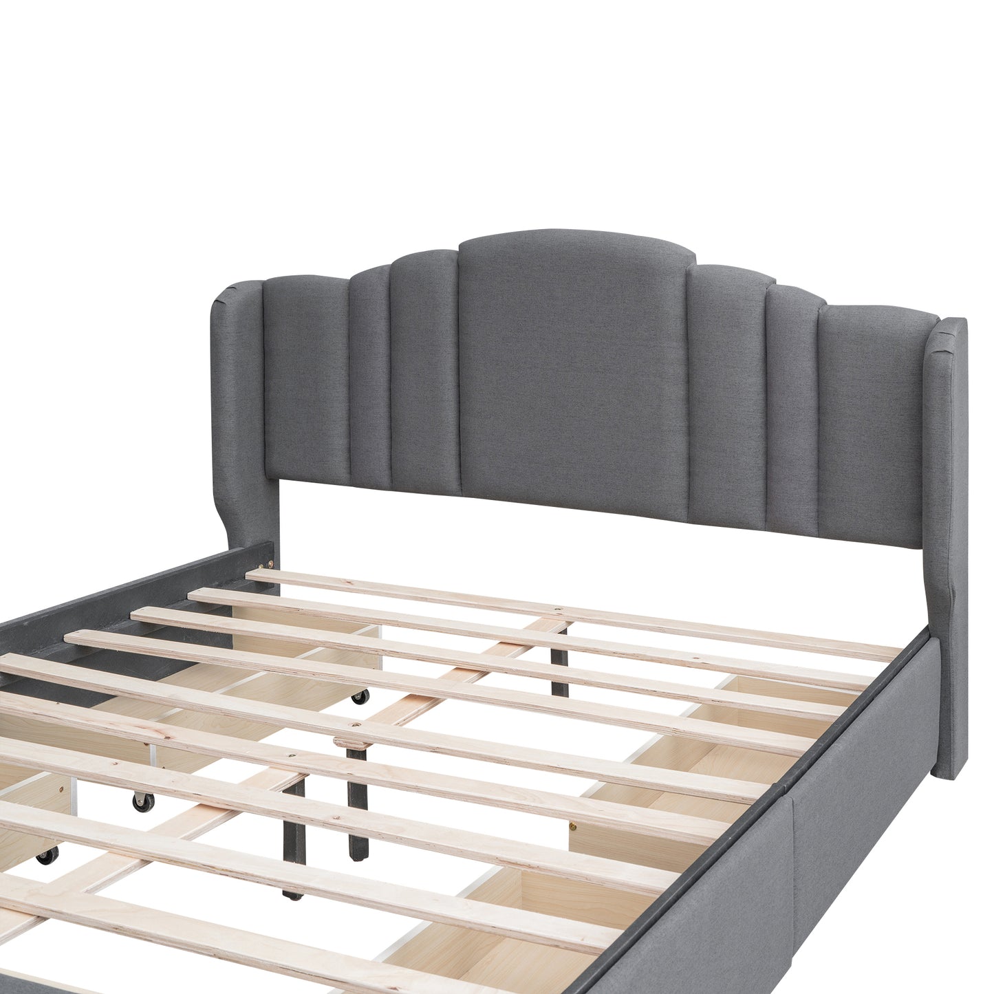 Mali Queen Size Platform Bed with Wingback Headboard - Gray