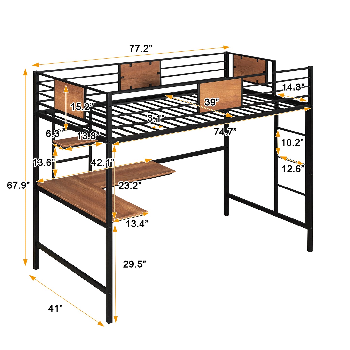 Venetian Vista Loft Bed With Desk -Black