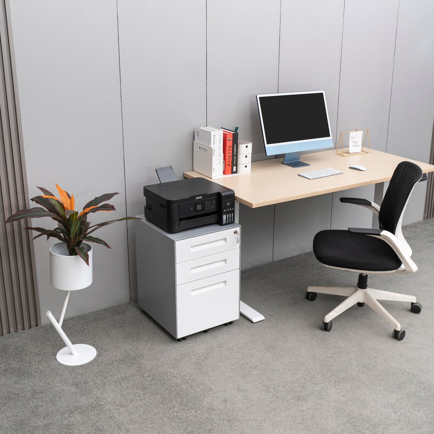 Compact 3 Drawer Mobile File Cabinet - White+Grey