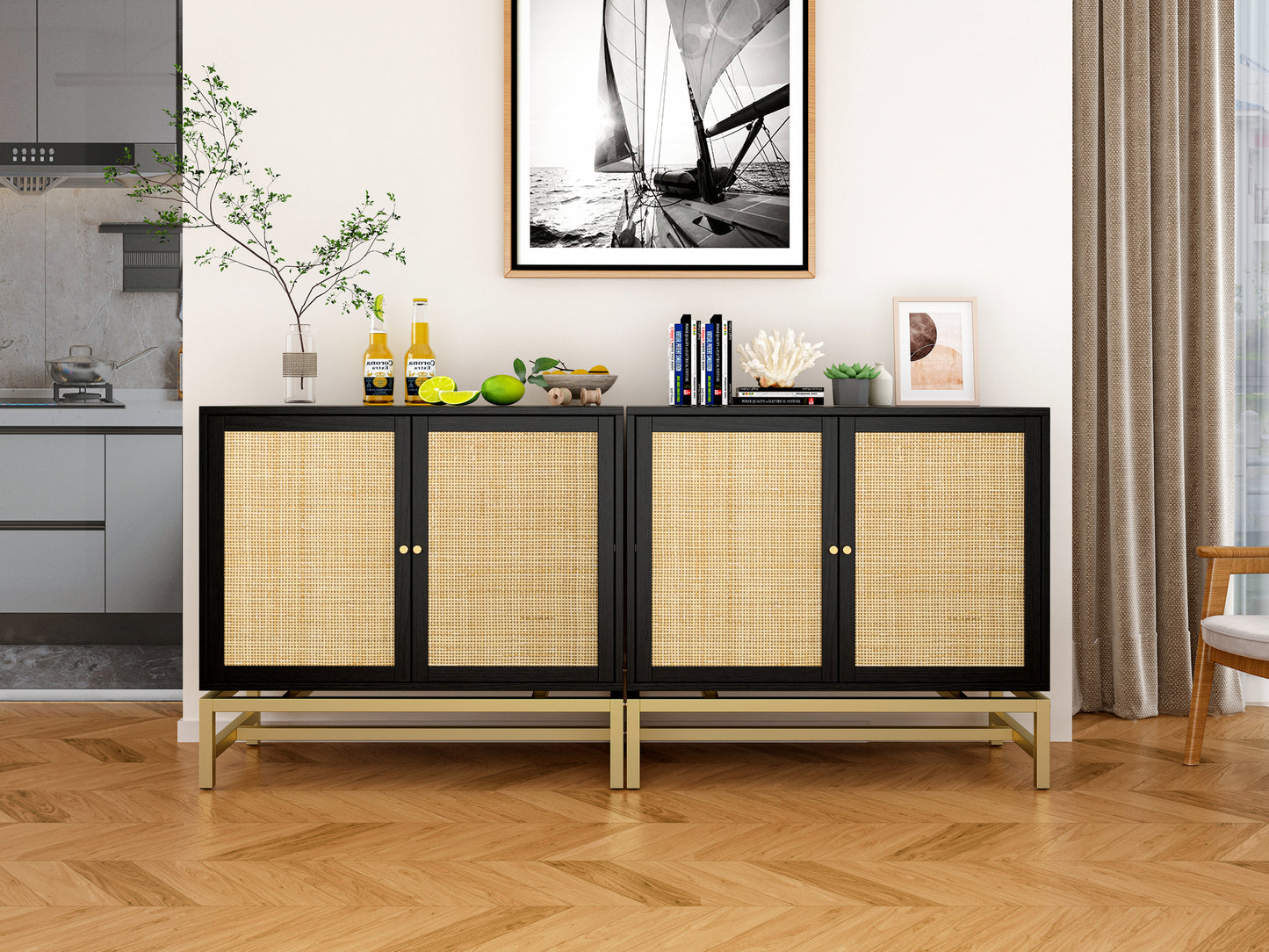 Rattan Black Frame Cabinet