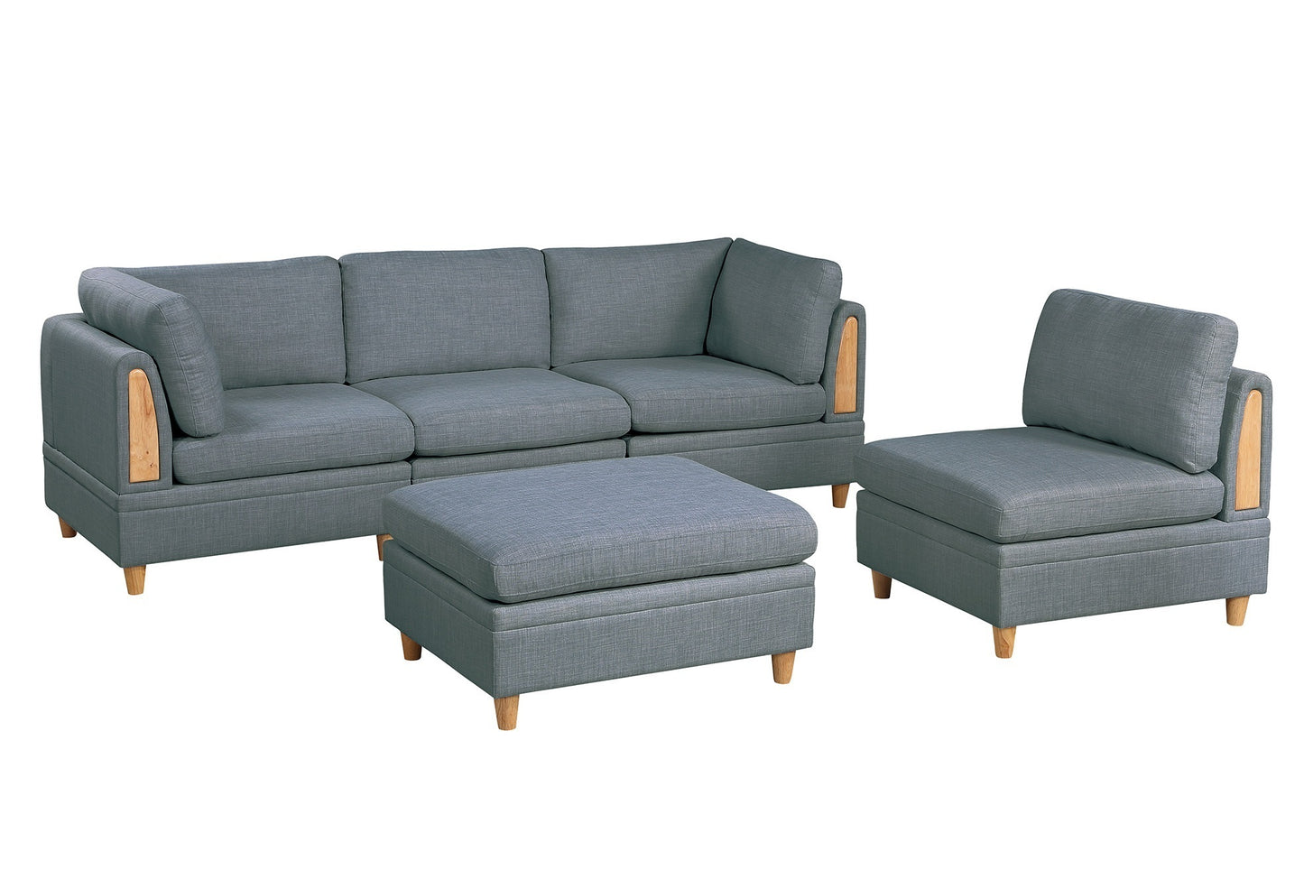 Wooden Legs Ottoman - Grey