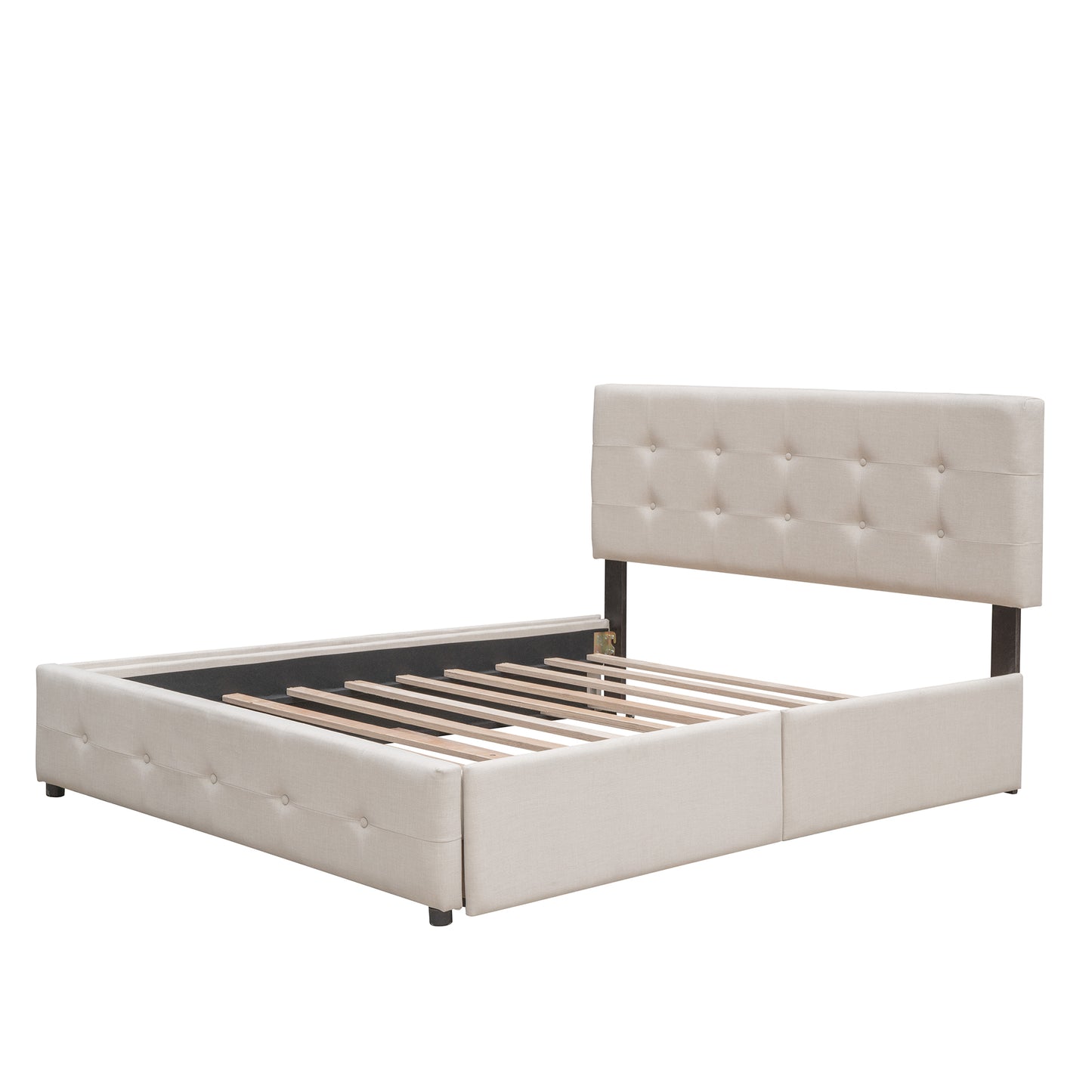 Draco Queen Size Platform Bed with 2 Drawers - Beige