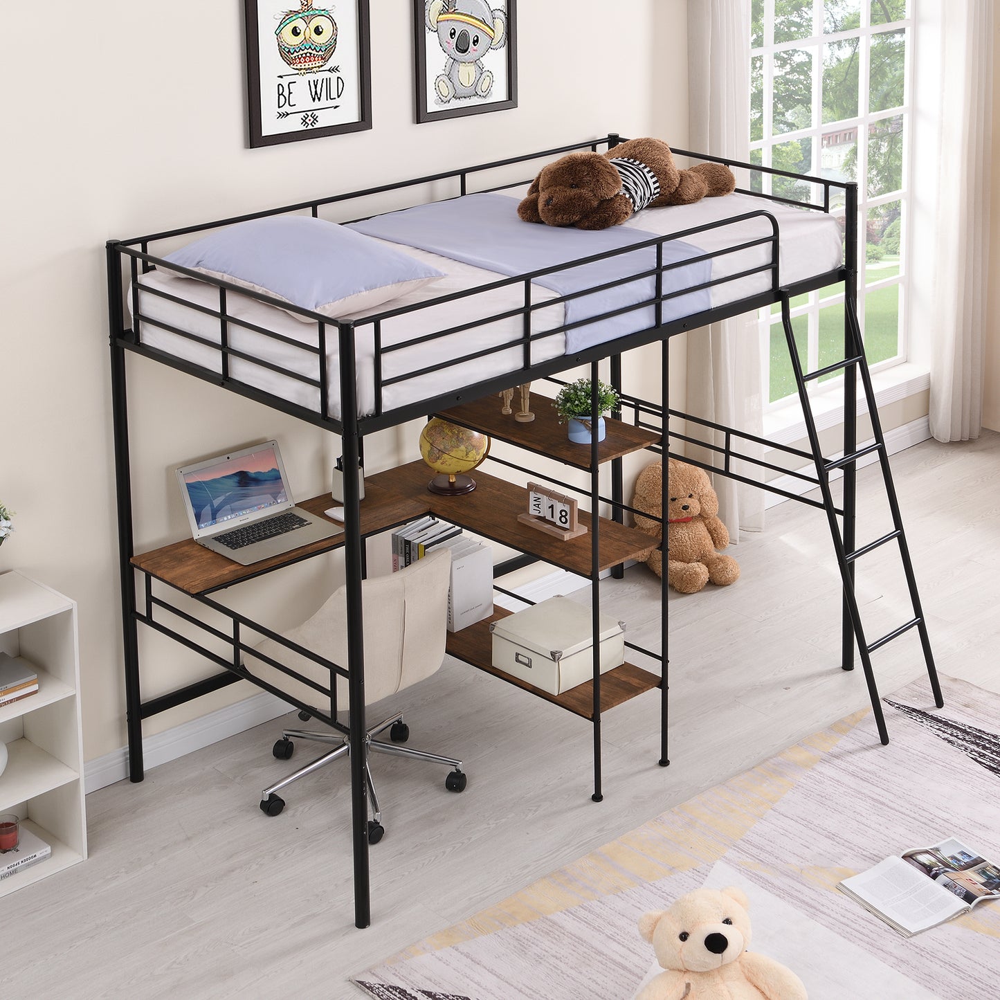 ElevateMax Twin Loft Bed with Desk and Shelves