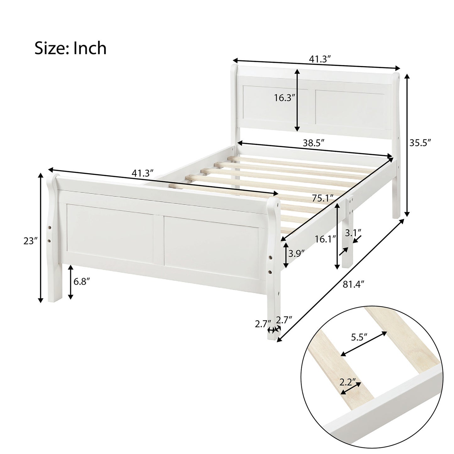 Urban Fusion Twin Size Wood Platform Bed - White