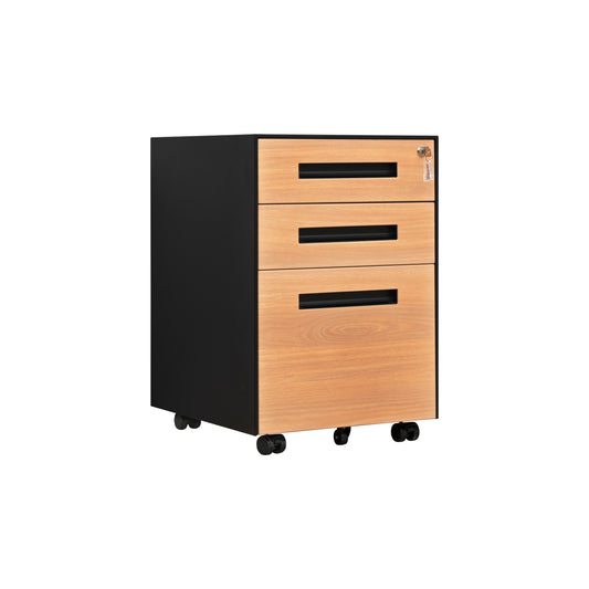 Compact 3 Drawer Mobile File Cabinet - Walnut + Black
