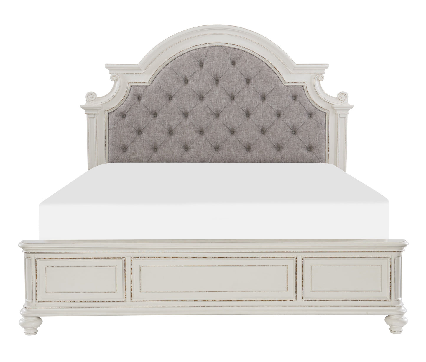 Elegance Restored Antique White Button-Tufted Eastern King Bed
