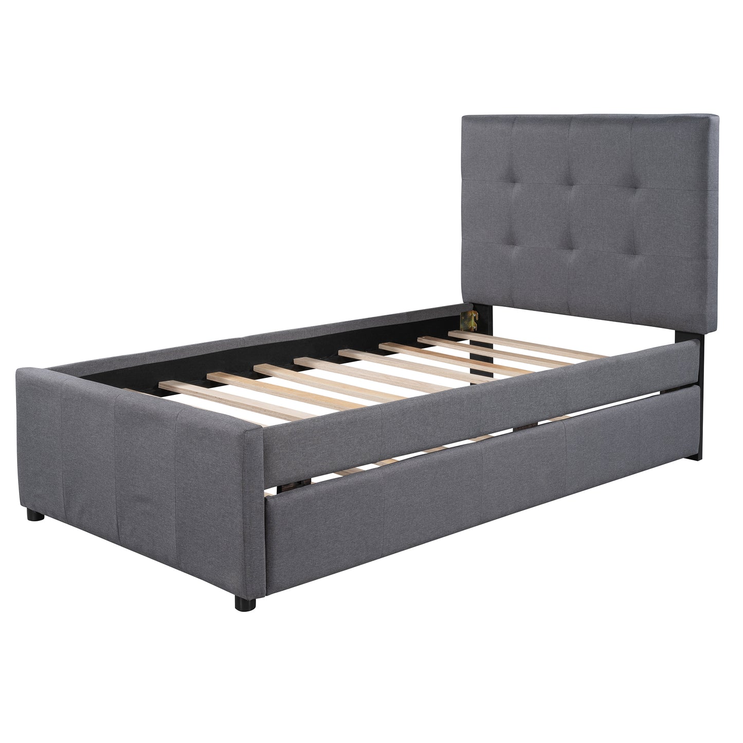 Dreamscape Twin Linen Upholstered Platform Bed with Headboard and Trundle