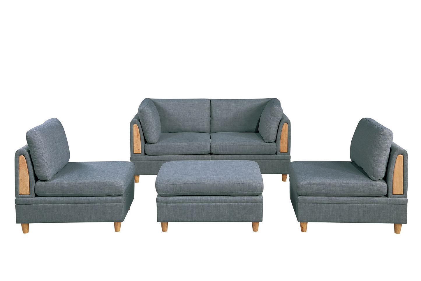Wooden Legs Ottoman - Grey