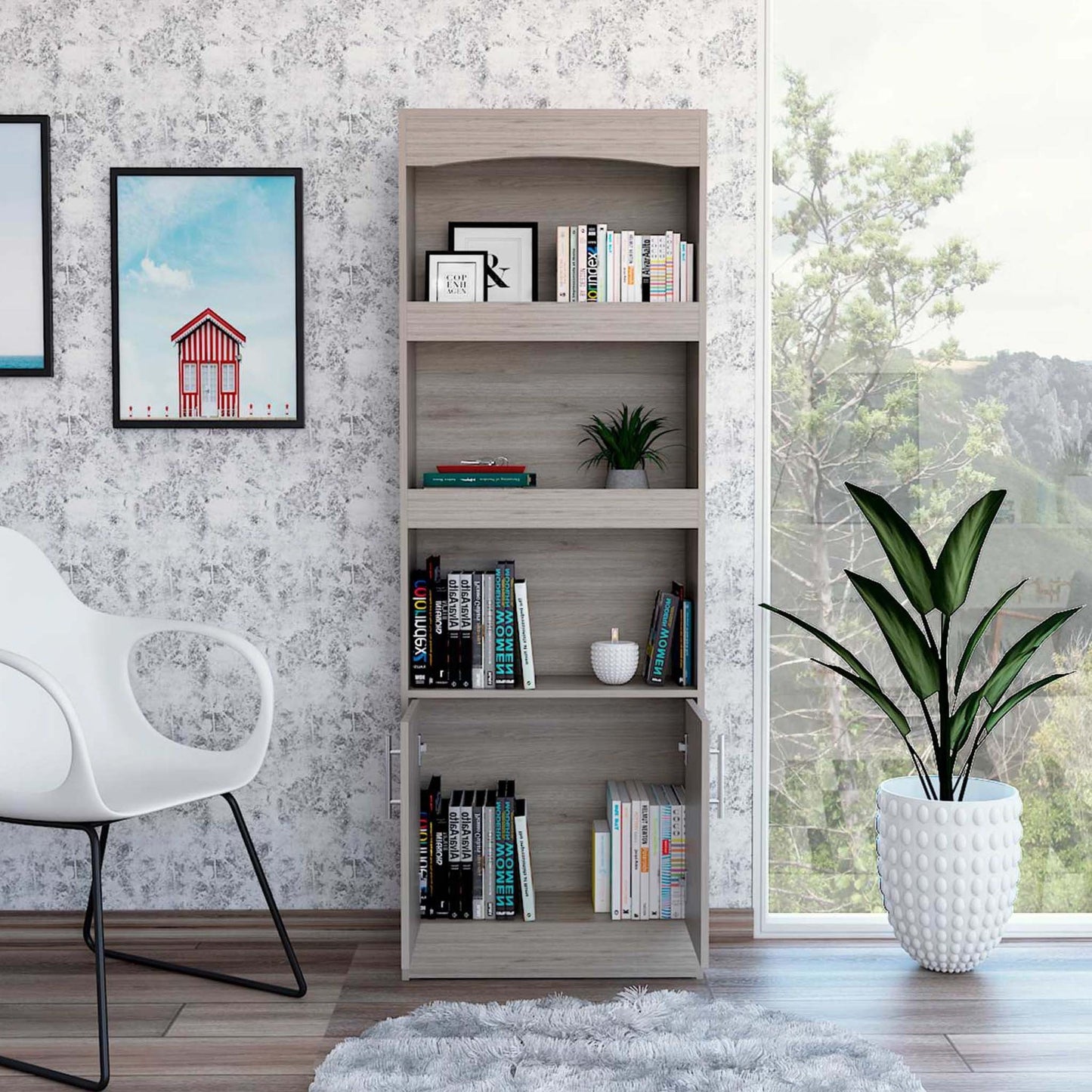 Coastal Haven 1-Drawer 3-Shelf Bookcase - Light Grey