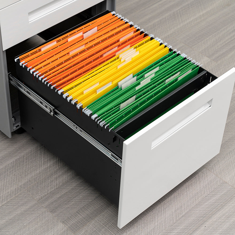 Compact 3 Drawer Mobile File Cabinet - White+Grey