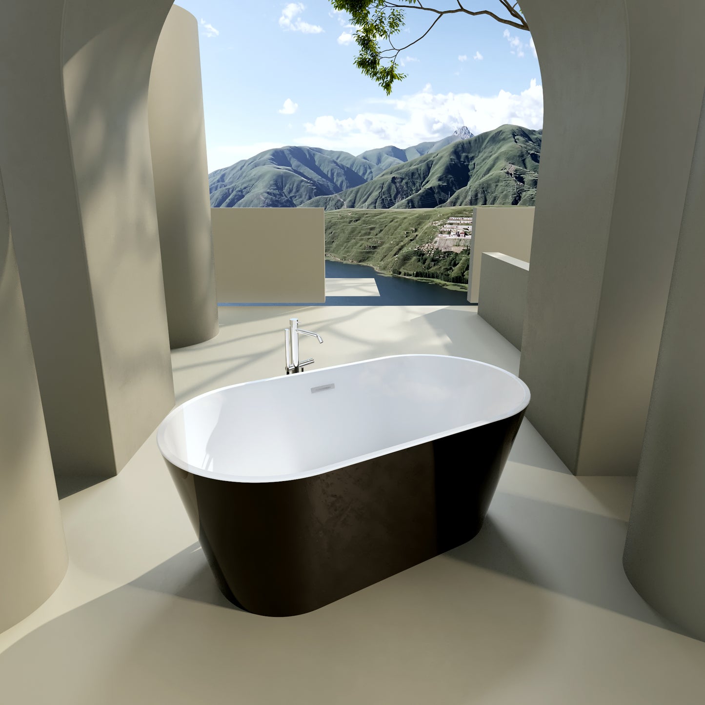 Milian 59" High-Gloss Acrylic Freestanding Soaking Bathtub - Black