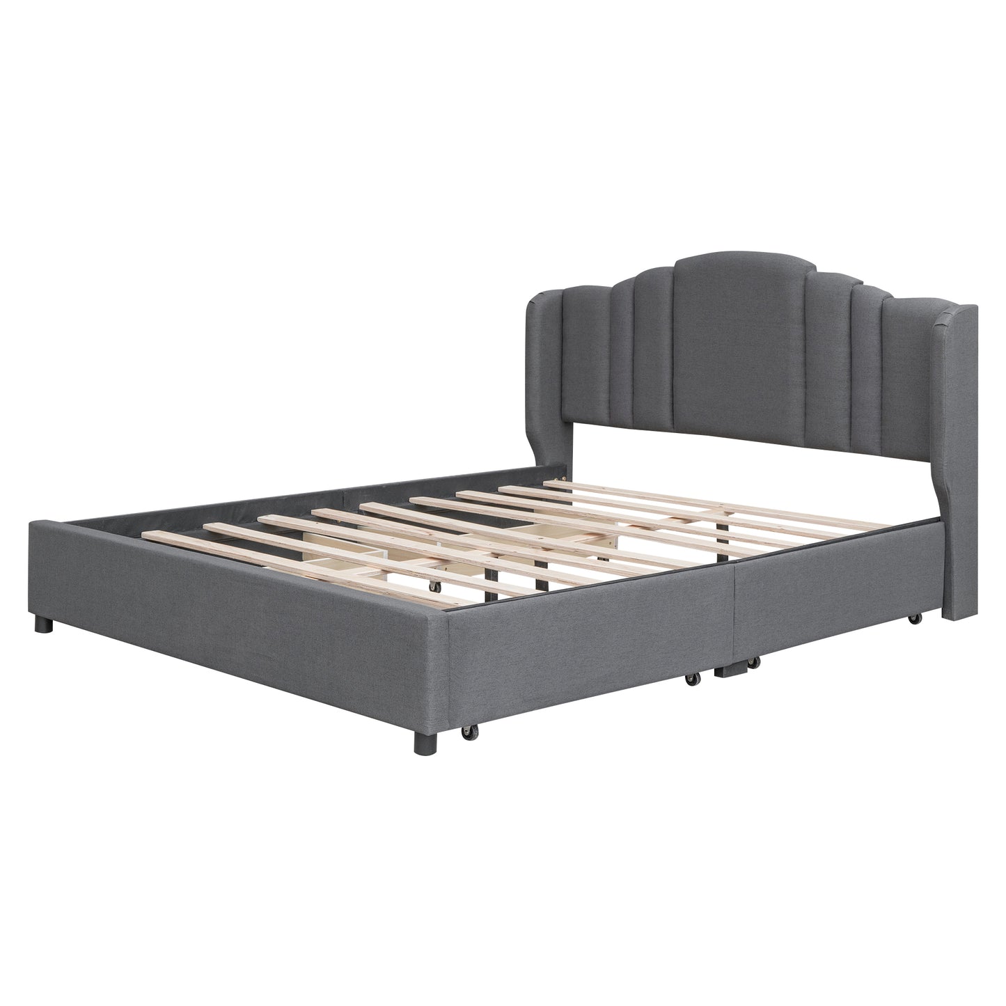 Mali Queen Size Platform Bed with Wingback Headboard - Gray