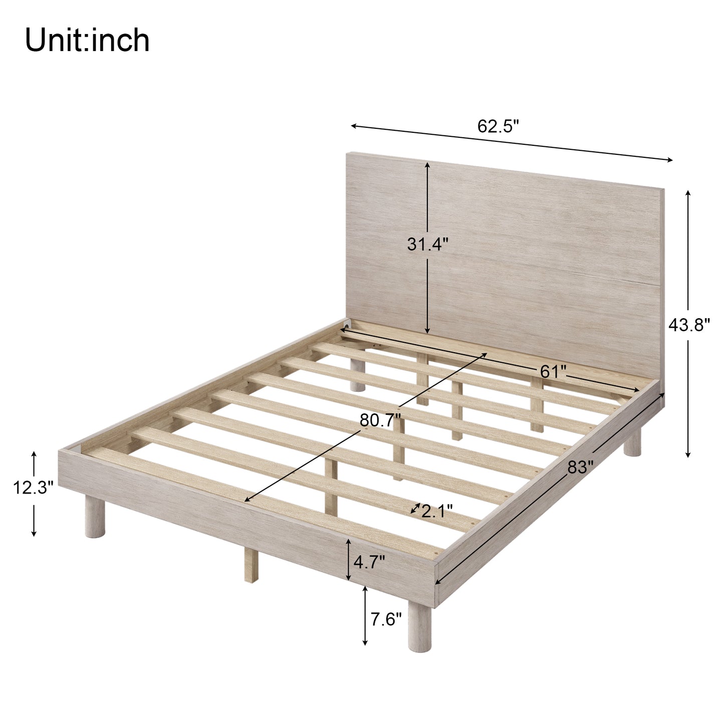 Stone Gray Queen Size Platform Bed Frame