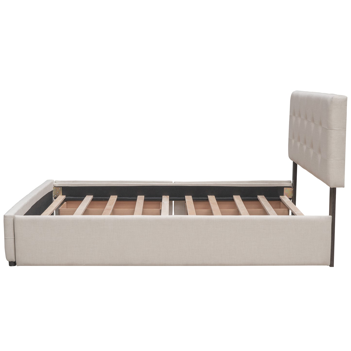 Draco Queen Size Platform Bed with 2 Drawers - Beige