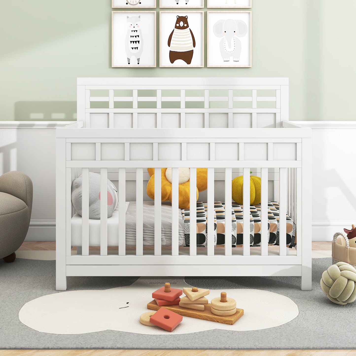 Baby Safe Crib Pine Solid Wood Non-Toxic - White