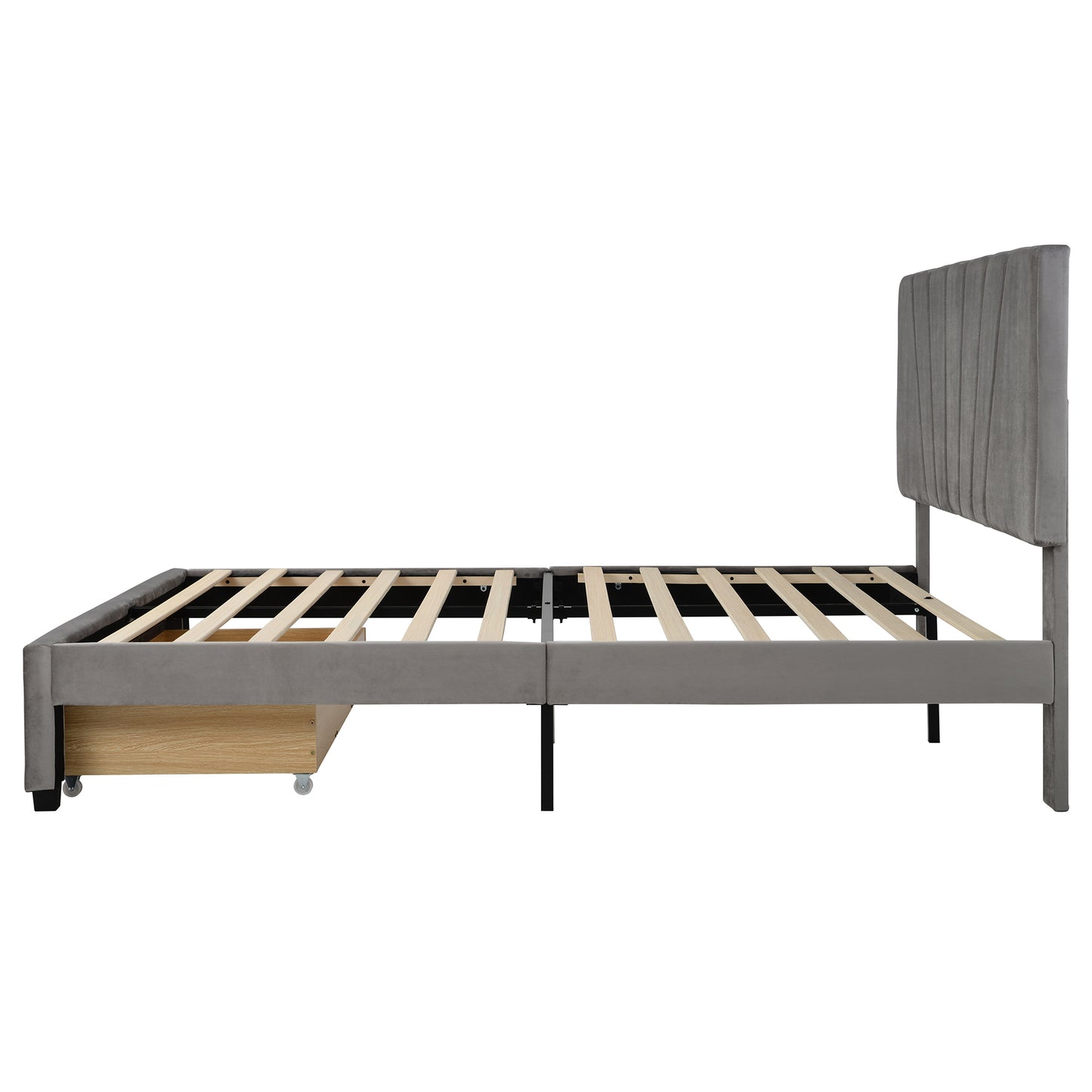 Xavier Queen Size Storage Bed Metal Platform Bed with Drawer - Gray