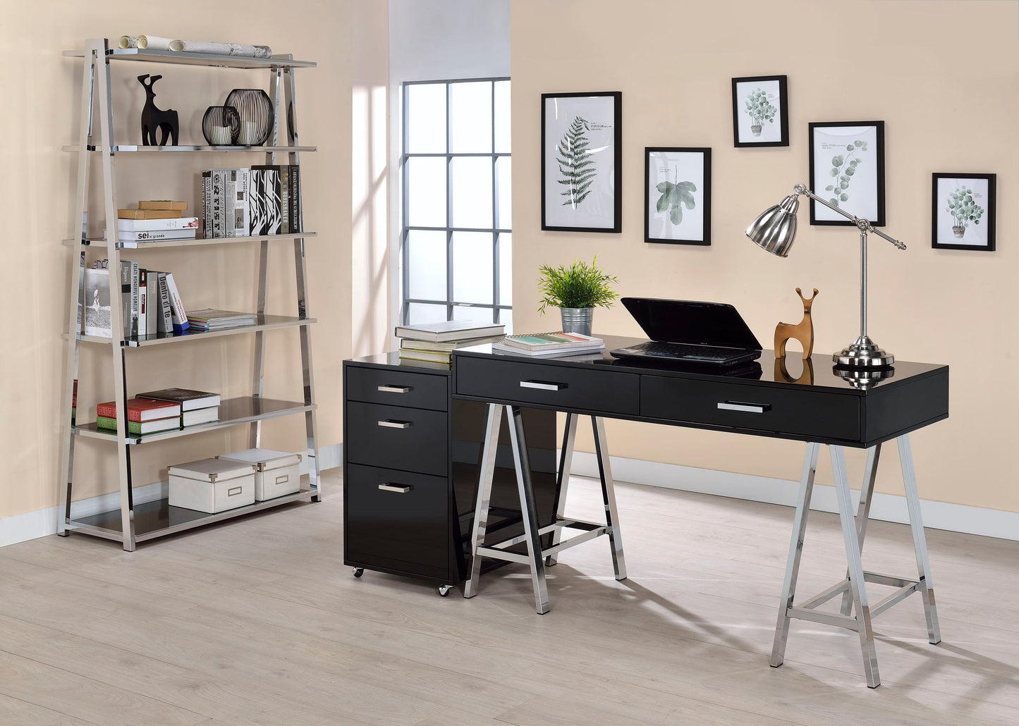 Glossy Black Chrome File Cabinet