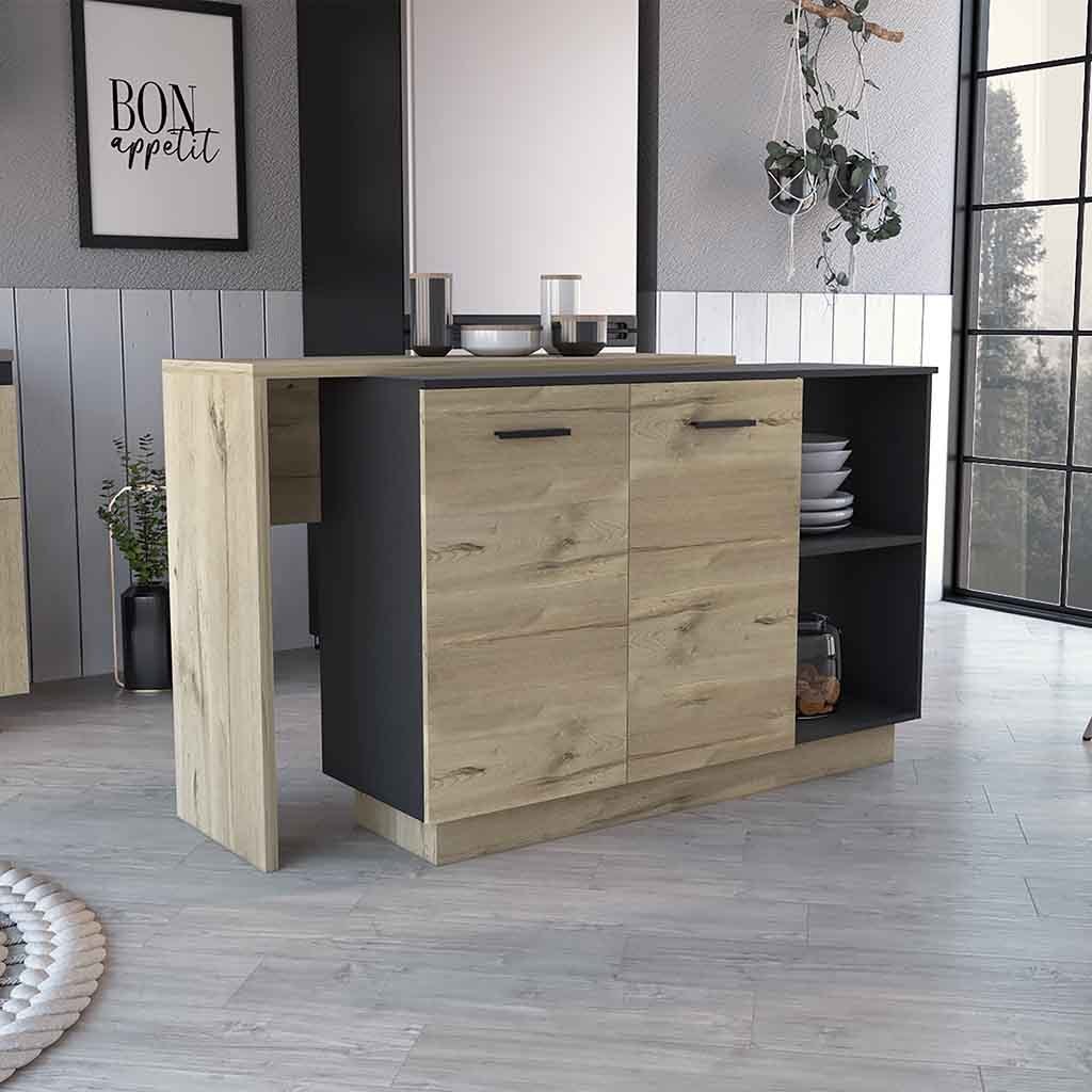 Sicilia Kitchen Island Three Shelves -Black + Oak