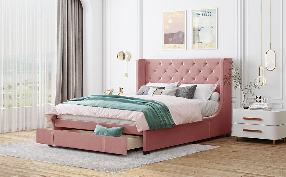 Regal Queen Size Velvet Storage Bed - Pink