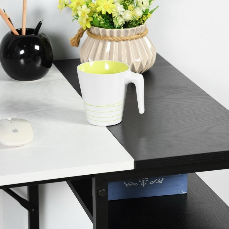 Computer Desk Wood Table Metal Frame - White & Black