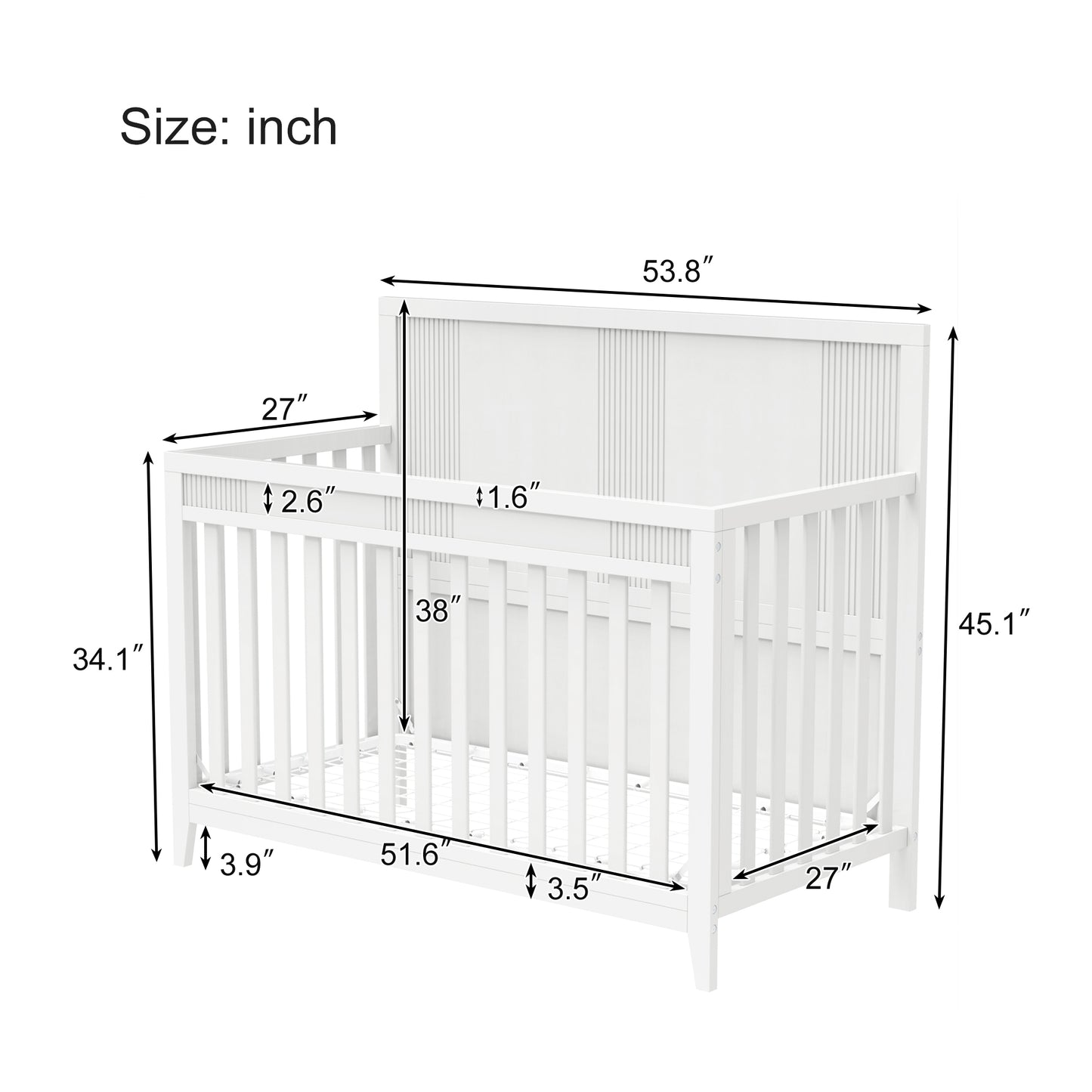 Clean Line Baby Crib Pine Solid Wood Non-Toxic - White