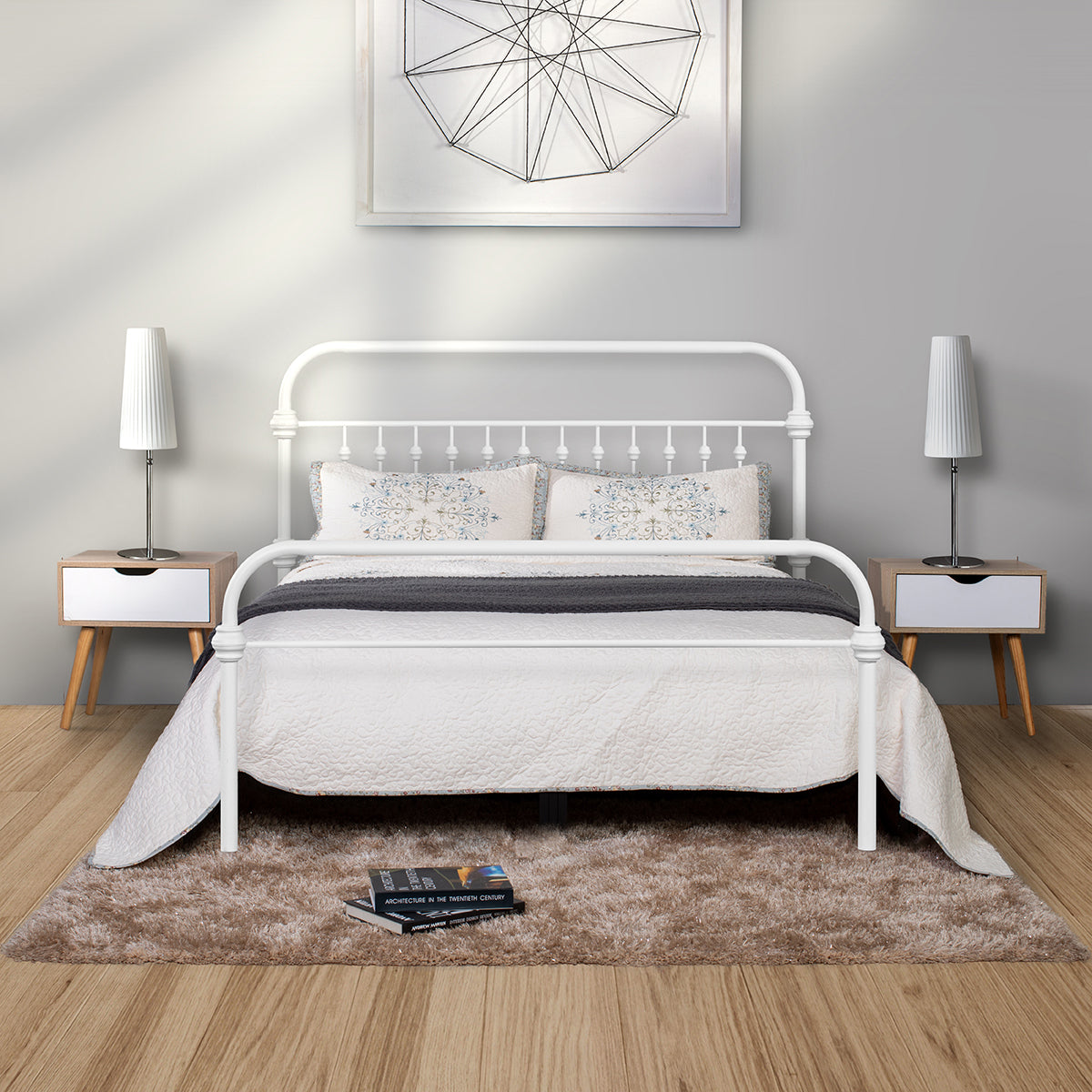 ElegantDream Full Size Metal Bed Frame -White