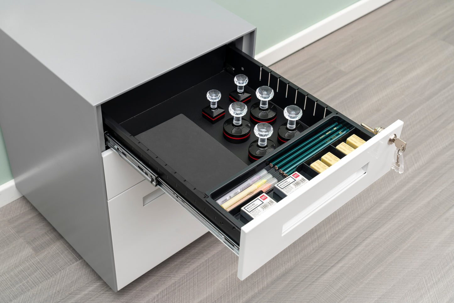 Compact 3 Drawer Mobile File Cabinet - White+Grey