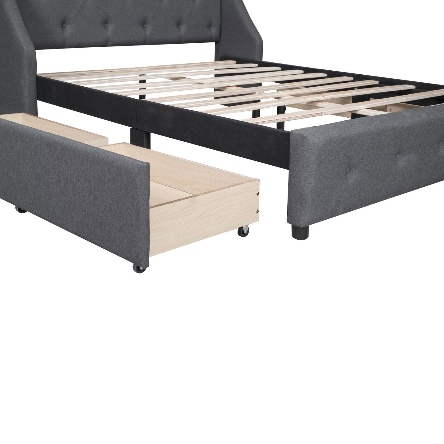 Jamu Queen Size Platform Bed with Wingback Headboard - Gray