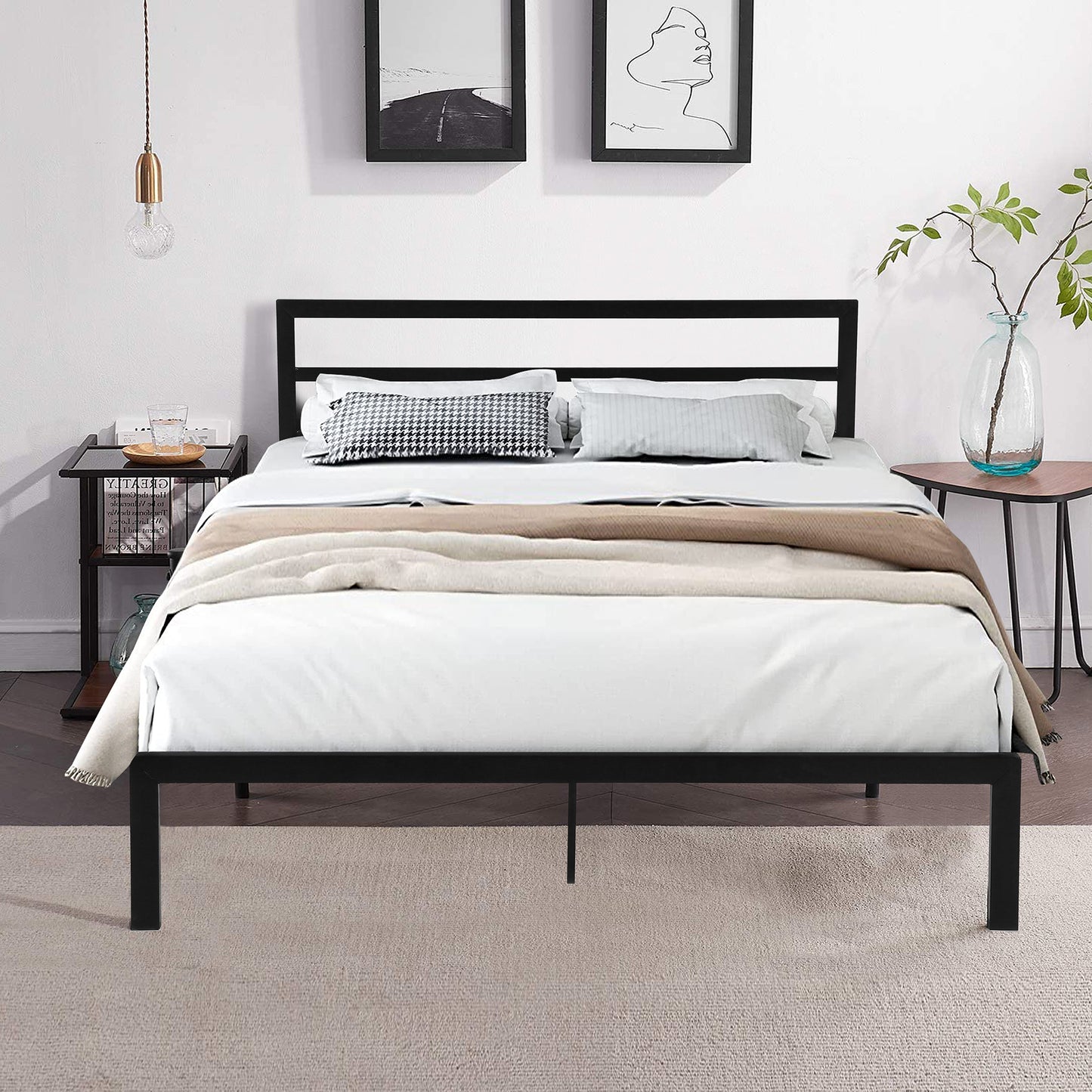 Zaker Queen Size Platform Metal Bed Frame - Black