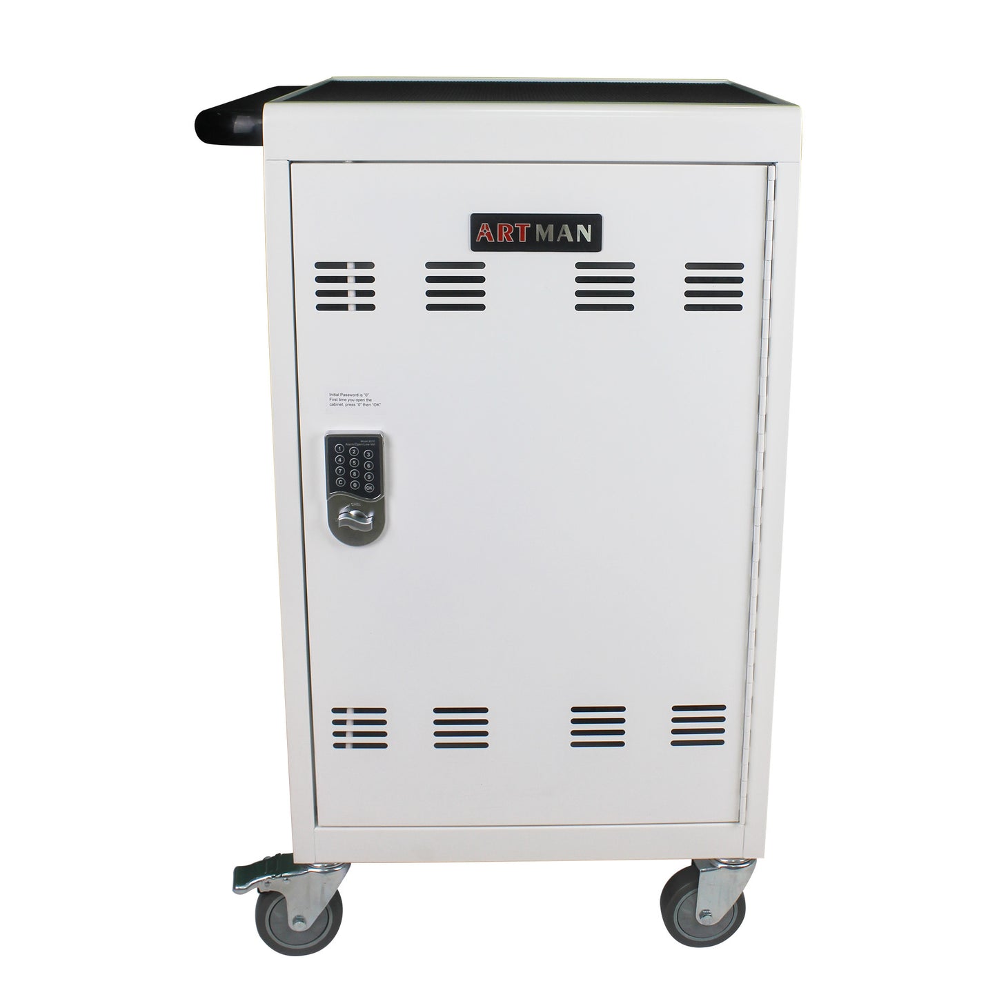Mobile Charging Cart and Cabinet With Combination Lock - White