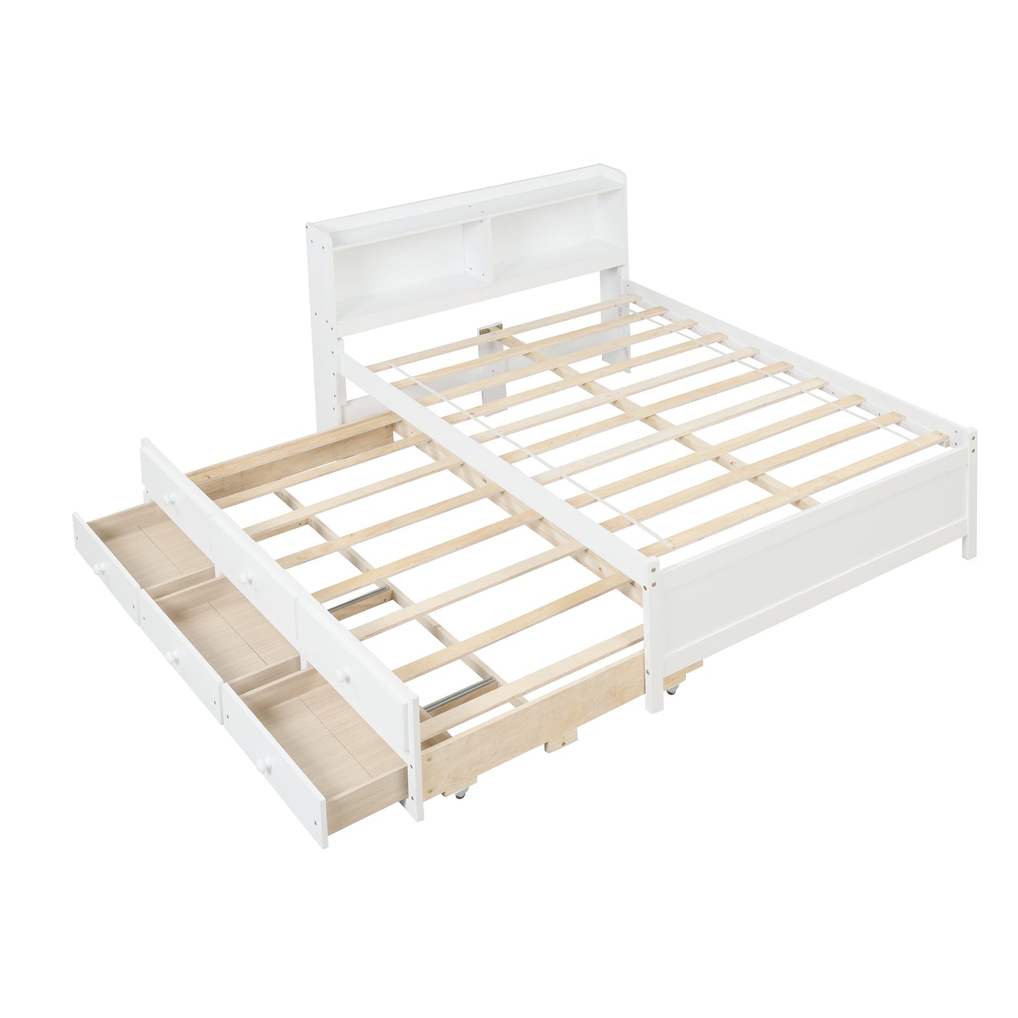 White Haven Full Bed with Bookcase, Twin Trundle, and Drawers