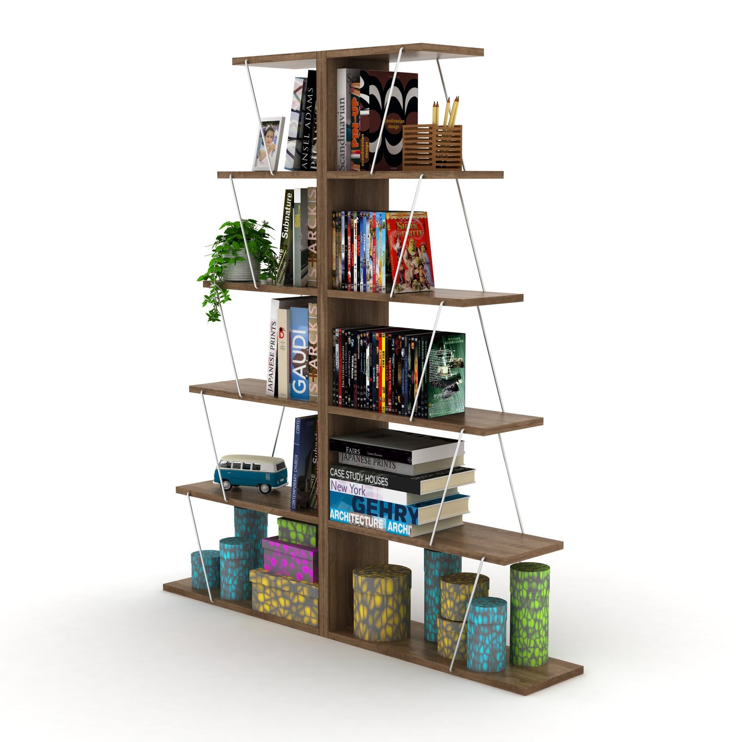 Modern Space-Saver Ladder Bookshelf Organizer - Walnut