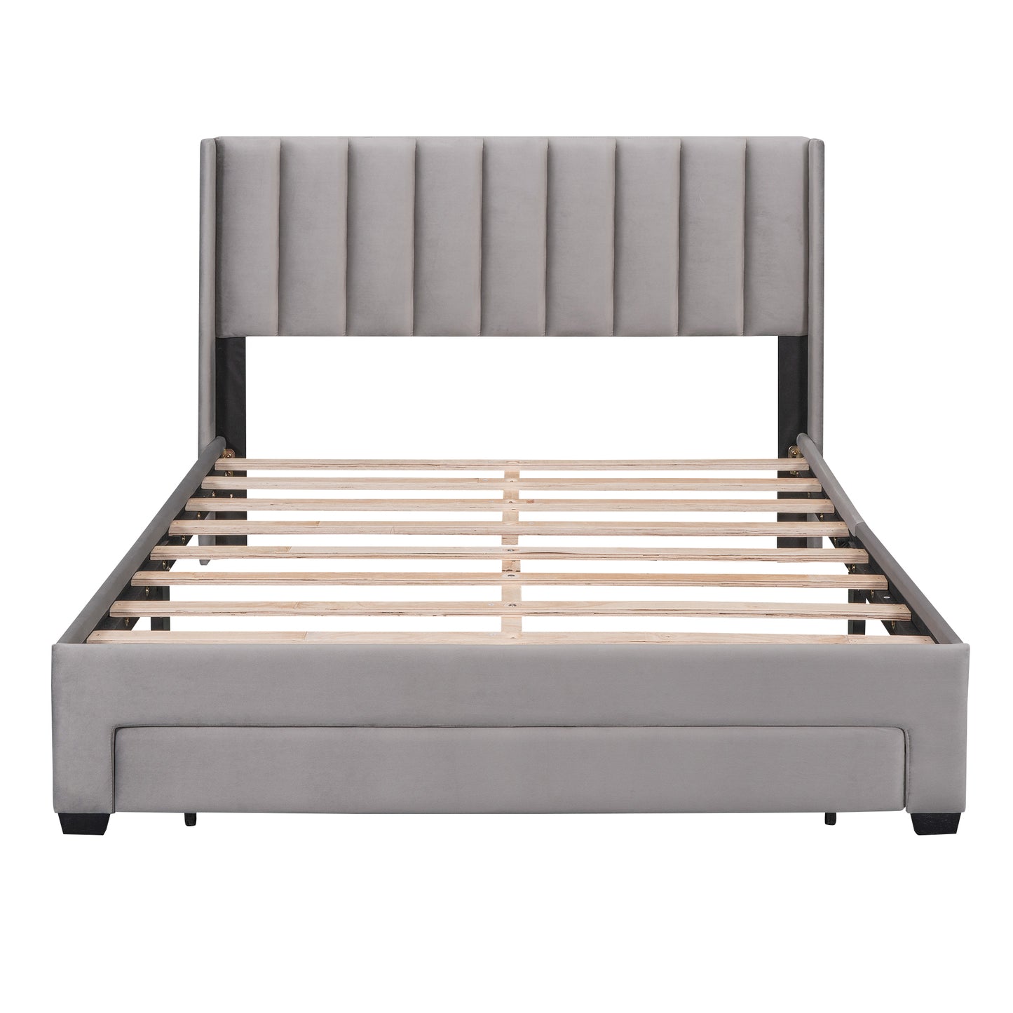 Shona Queen Size Velvet Platform Bed Frame - Gray
