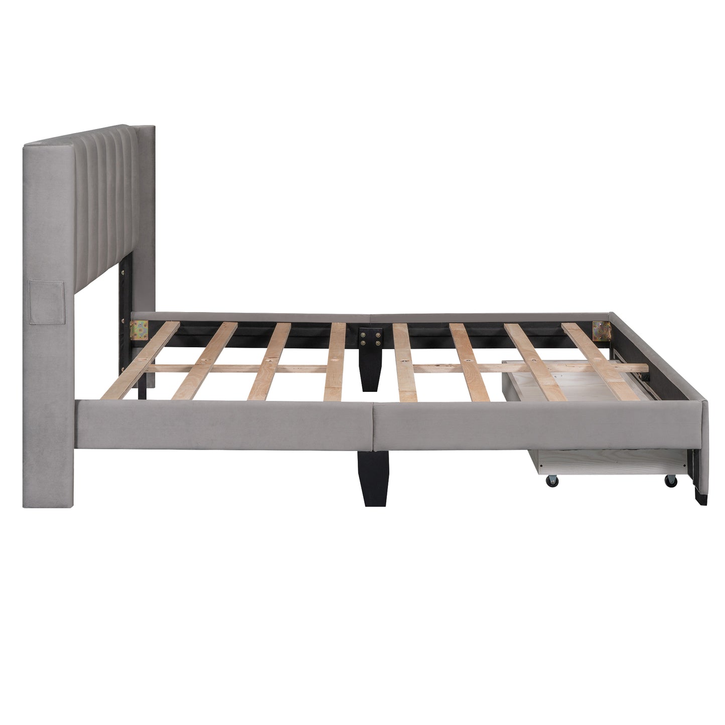 Shona Queen Size Velvet Platform Bed Frame - Gray