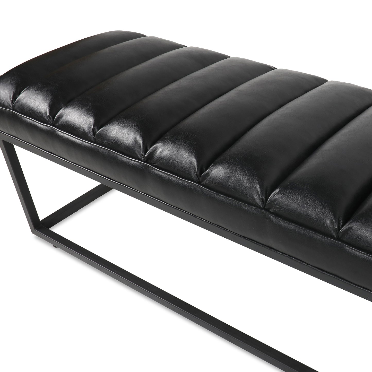 Metal Base Upholstered Bench - Black