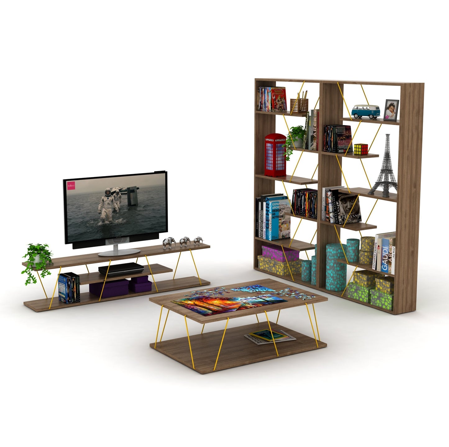 Urban Edge Bookcase - Walnut/Yellow
