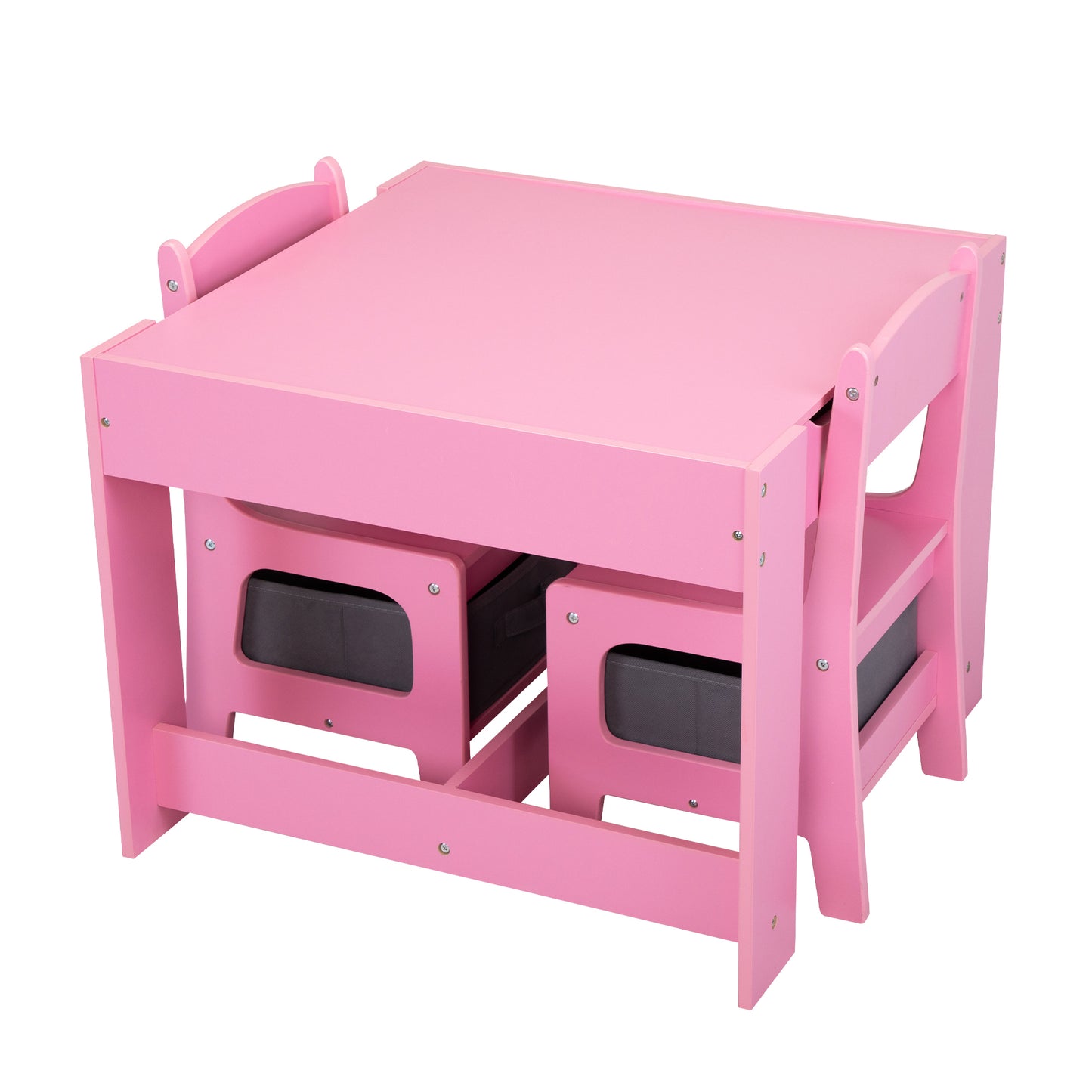 3-in-1 Kids Wood Table and 2 Chairs - Pink