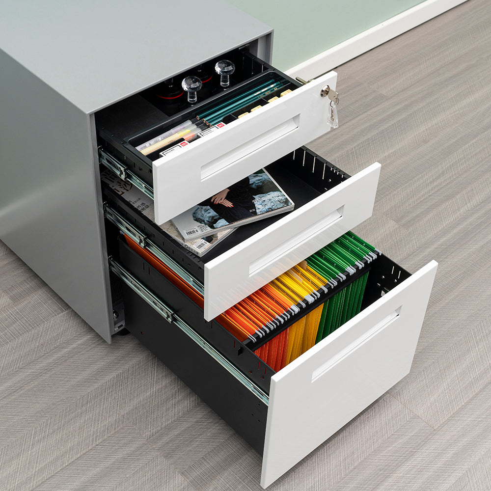 Compact 3 Drawer Mobile File Cabinet - White+Grey