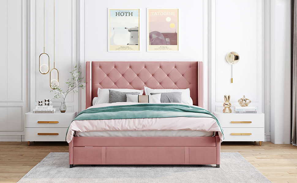 Regal Queen Size Velvet Storage Bed - Pink