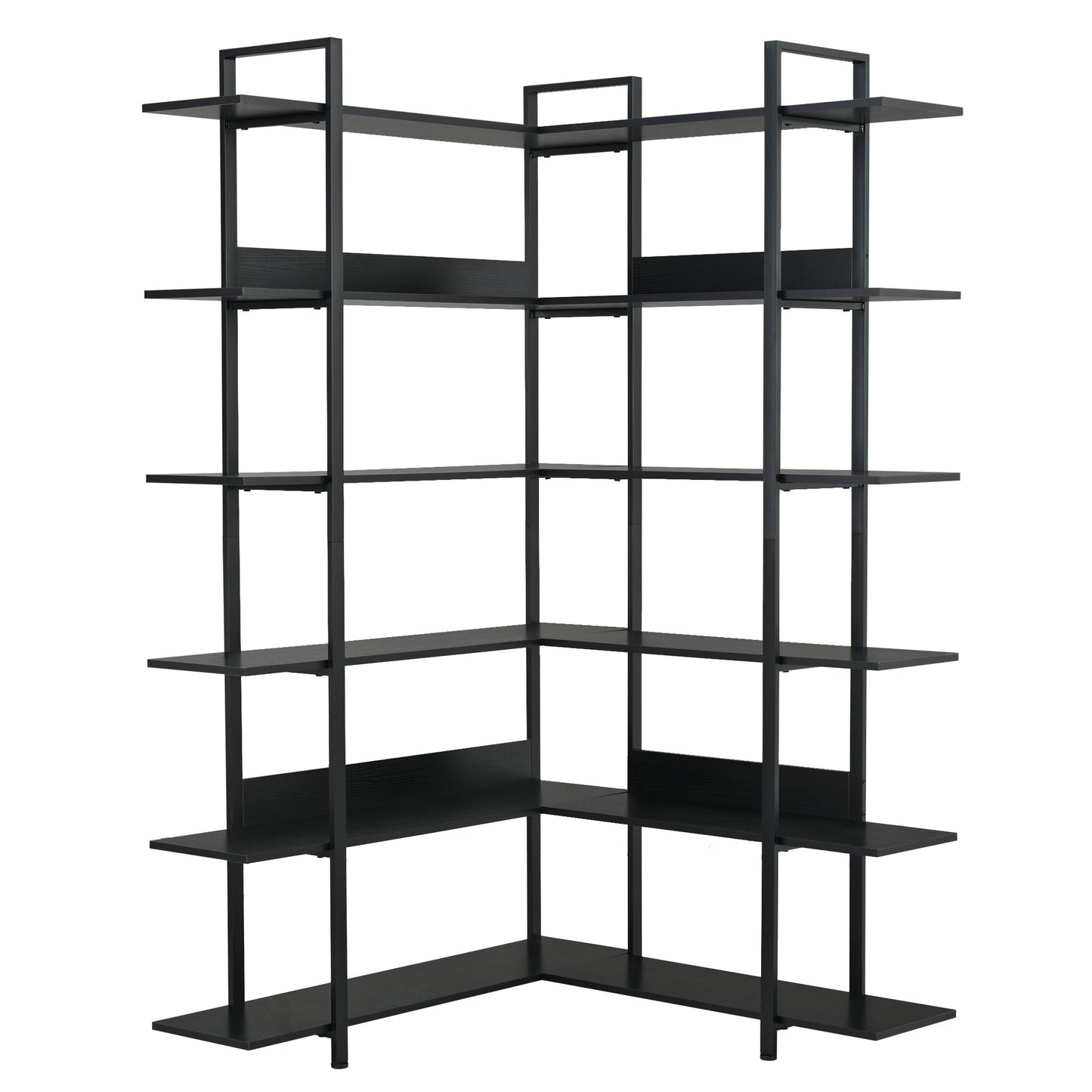 Stainless Steel Frame Corner 6-tier Shelves - Black