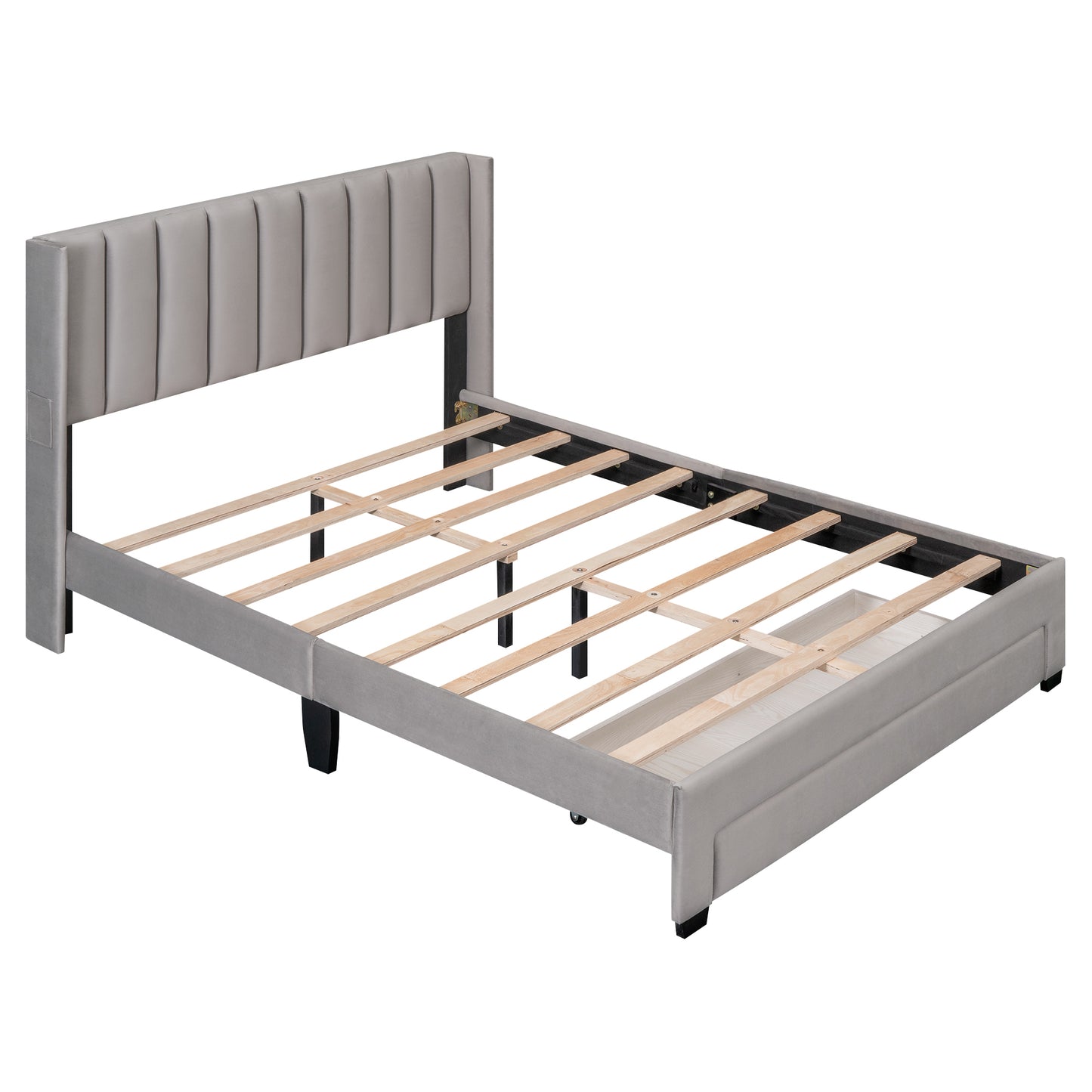 Shona Queen Size Velvet Platform Bed Frame - Gray