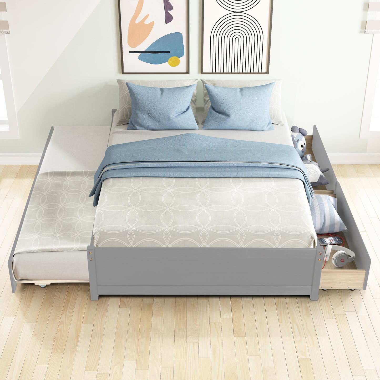Trundle Max Twin Bed with Storage Drawers - Gray