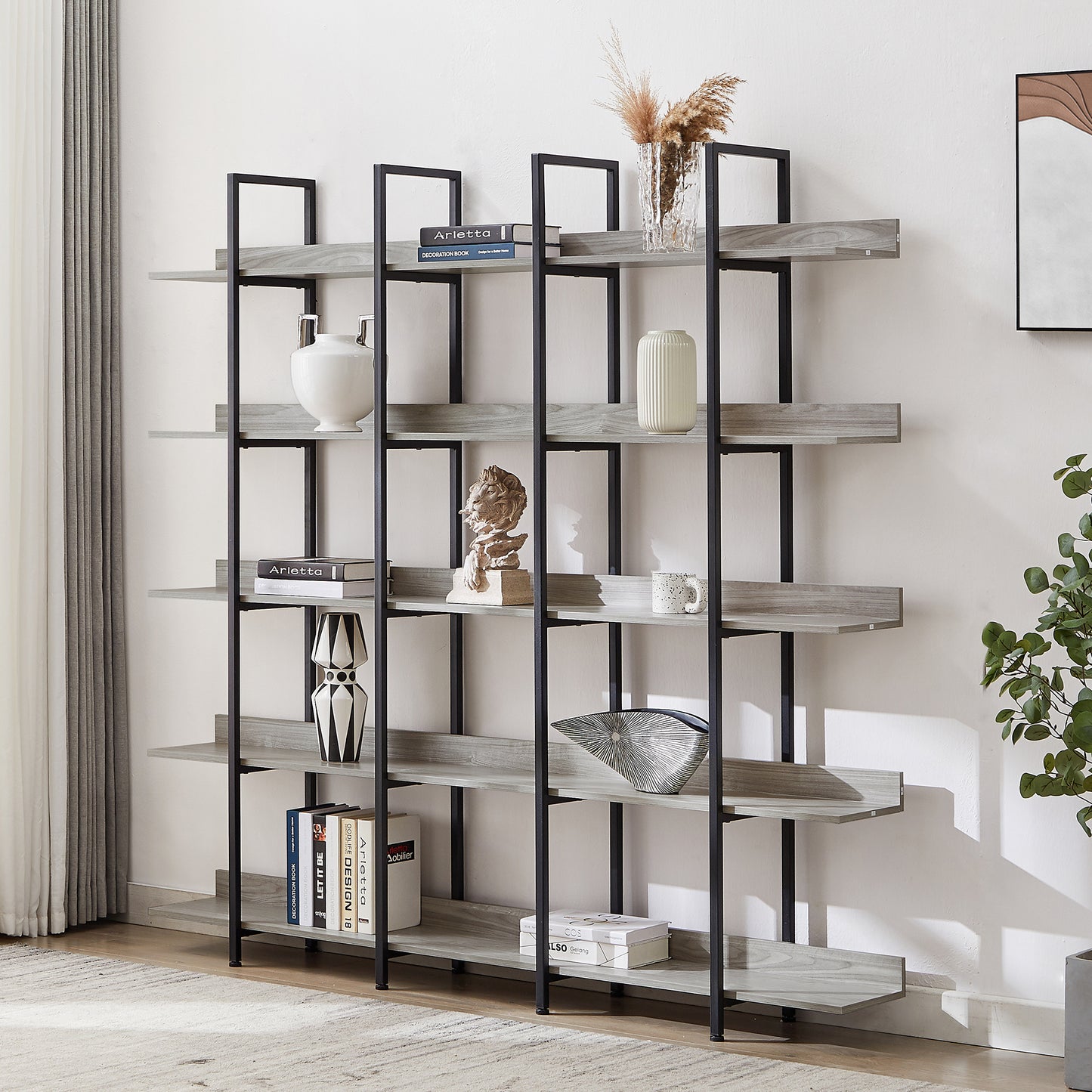 Vintage Metal Frame Bookshelf - Grey