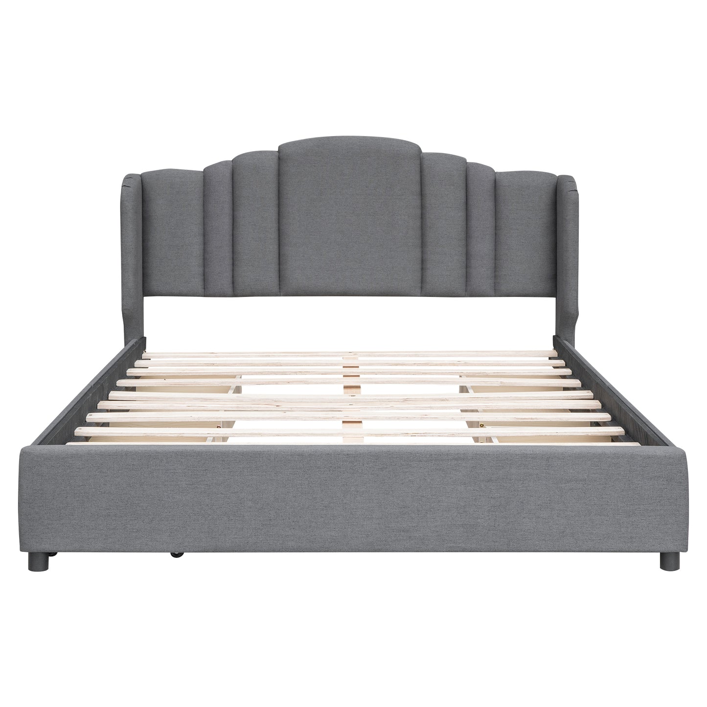 Mali Queen Size Platform Bed with Wingback Headboard - Gray