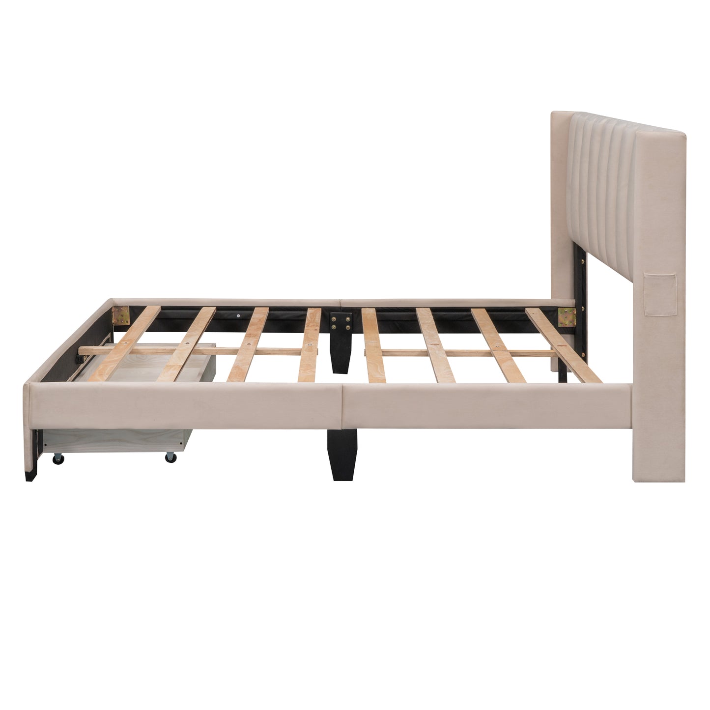Shona Queen Size Velvet Platform Bed Frame - Beige