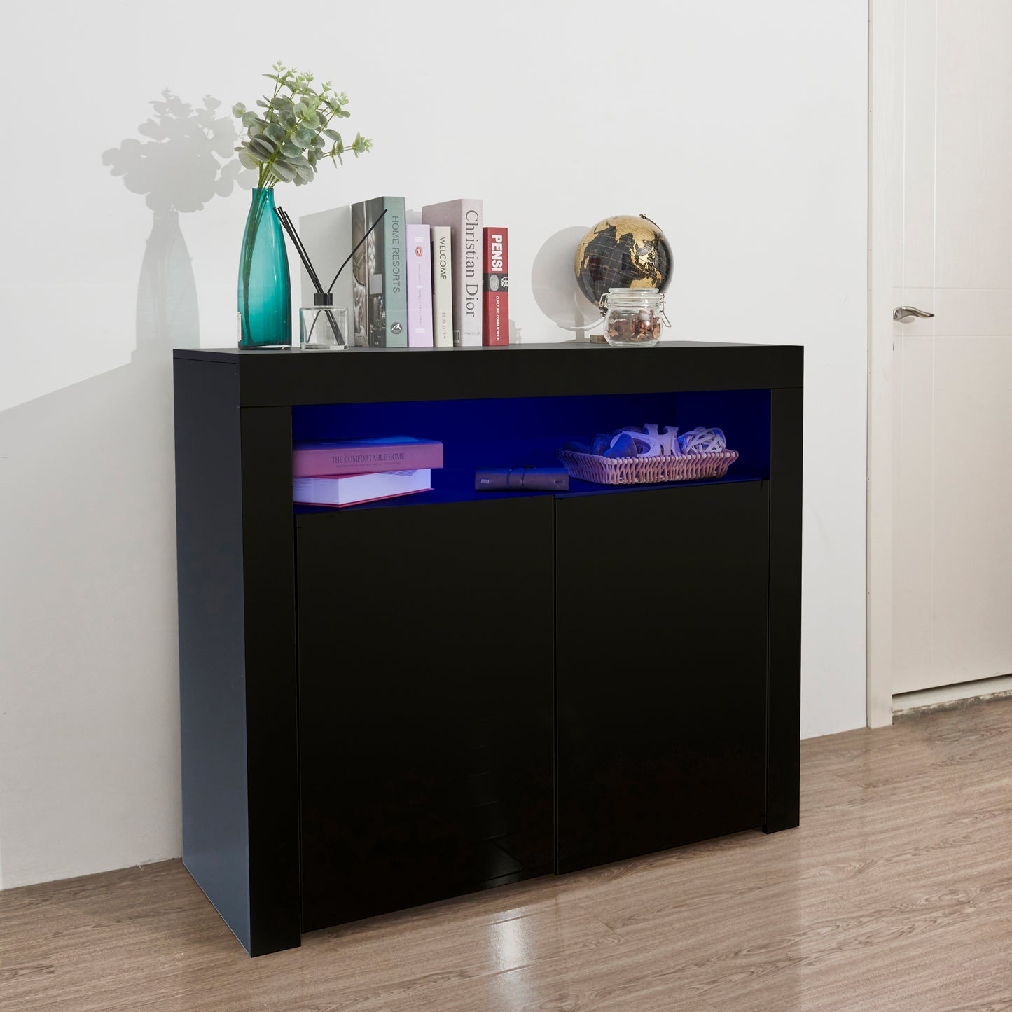 Glossy Glow Sideboard: Modern Storage Cabinet with LED Light