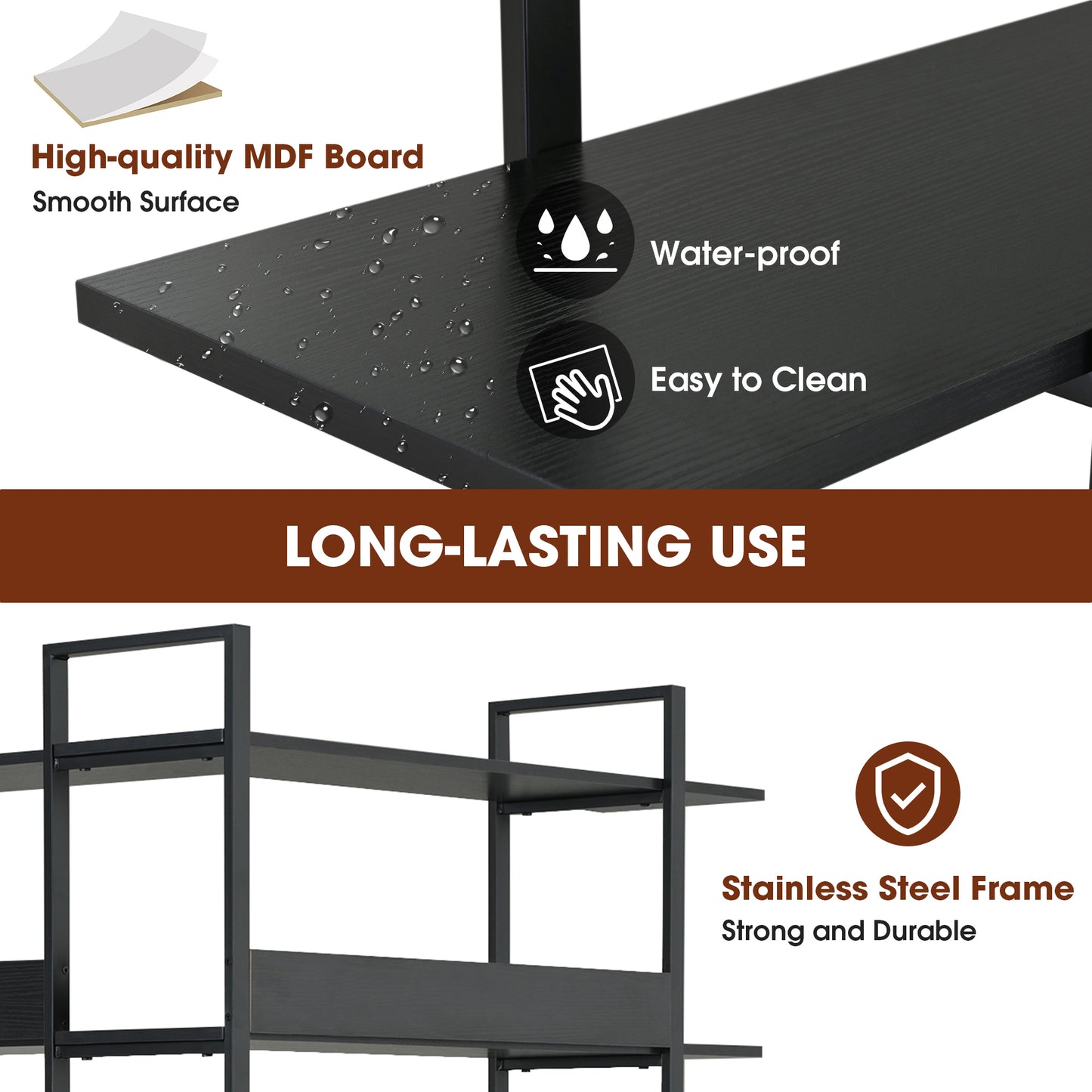Stainless Steel Frame Corner 6-tier Shelves - Black